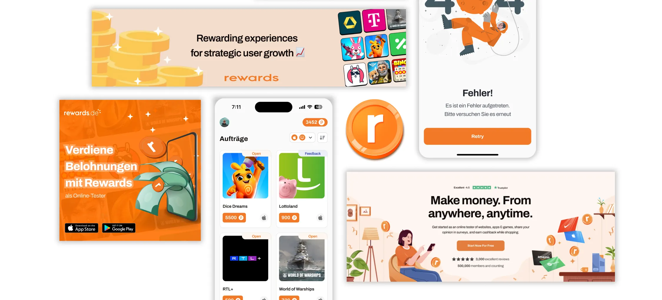 Rewards Multi-Channel-Collage: App, Banner, Homepage und Store-Assets