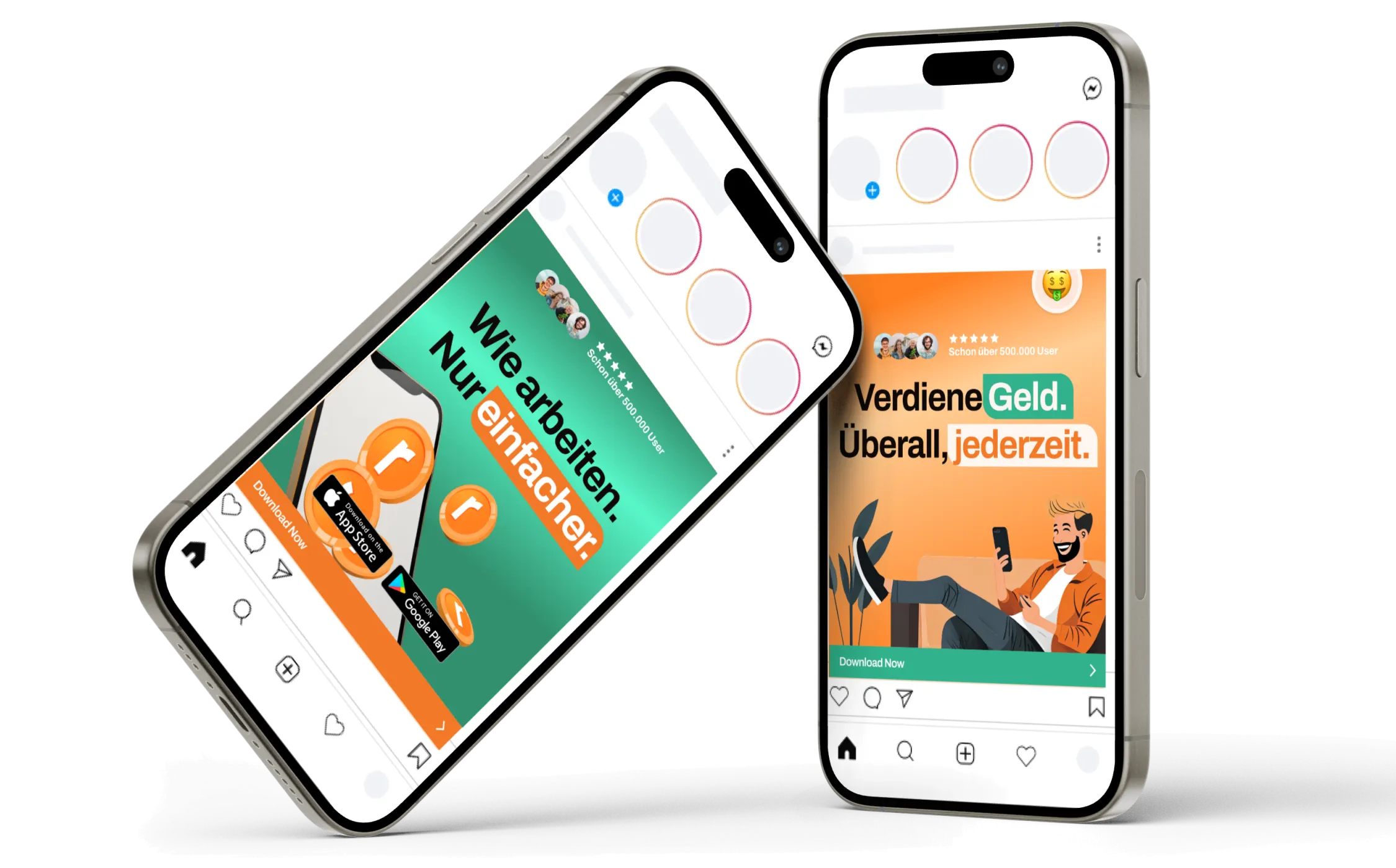 Rewards Social Ads auf zwei iPhones im Instagram-Feed